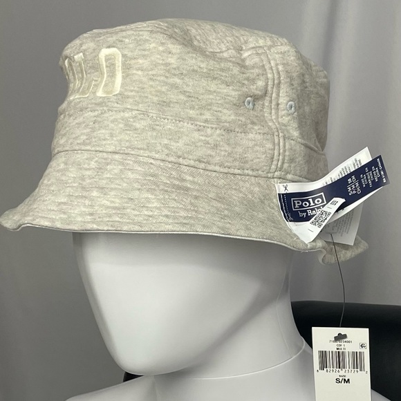New Small/Medium Polo Ralph Lauren Gray White Spellout Bucket Hat Cap Reversible - Picture 6 of 6